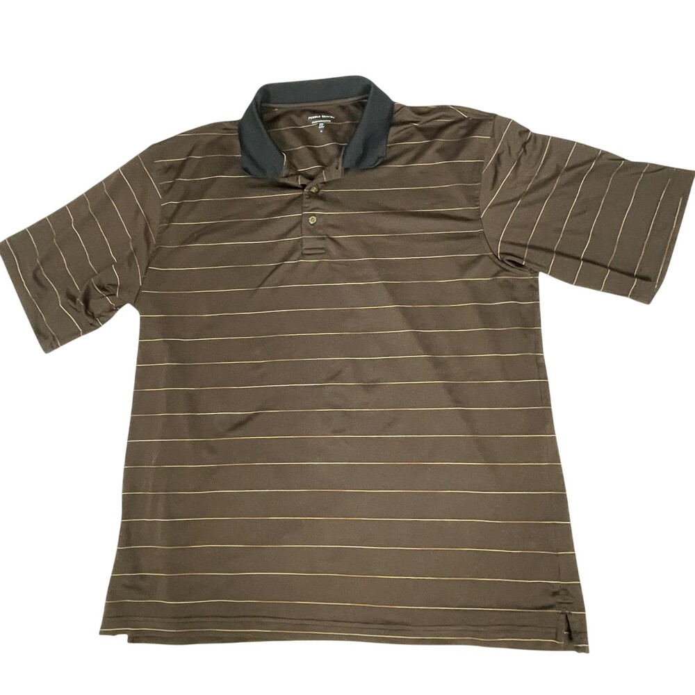 Pebble Beach Performance Polo Shirt Mens XL Brown Striped Golf Quick Dry Stretch